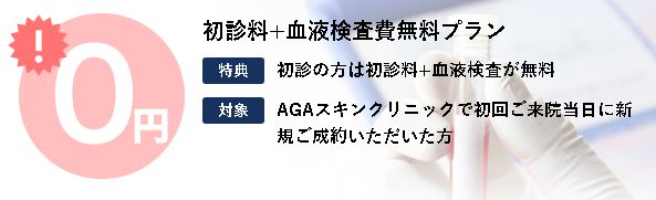 AGAスキンクリニック・初診料+血液検査費無料プラン